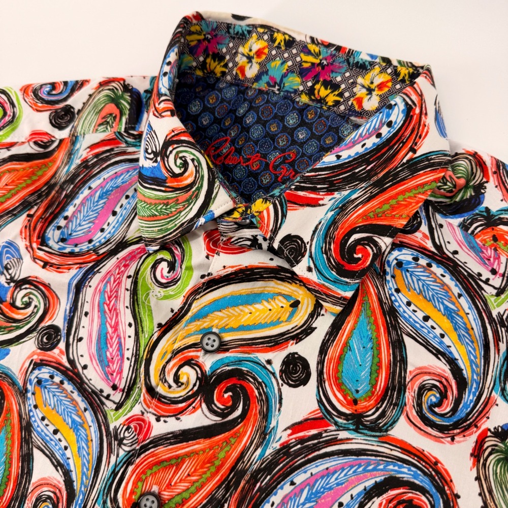 Robert Graham Button Down Mens XL Multicolor Paisley Short Sleeve Stretch Shirt